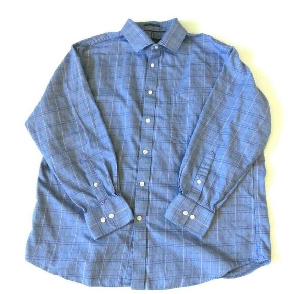 Tommy Hilfiger Shirt Men's Size 17 XL Blue Collared Long Sleeve Casual Button Up - Picture 1 of 9